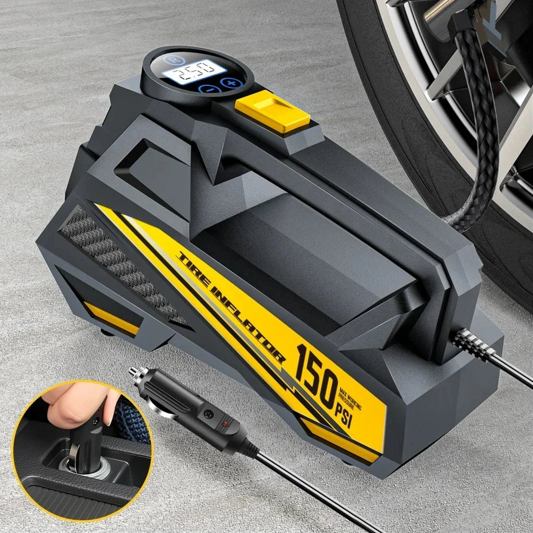Gonfleur de Pneus Portable 12V – Compresseur avec Lumière LED pour Voiture