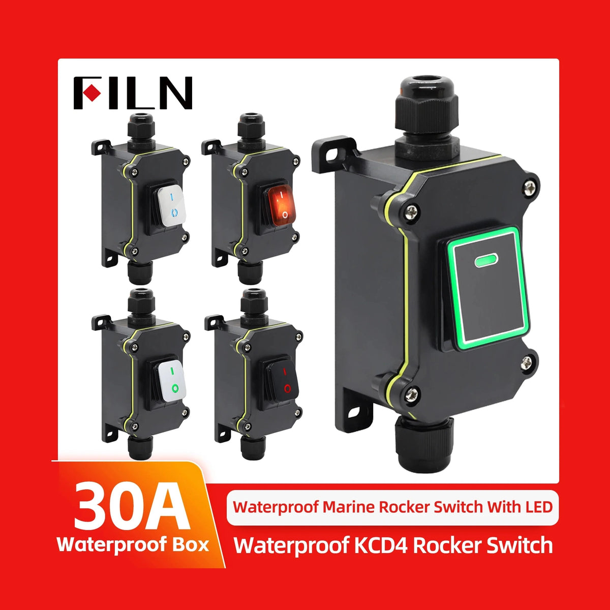 Interrupteur à Bascule Étanche LED – 12V / 24V / 220V Universel