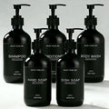 Set 5 distributeurs muraux noirs 500ml – shampoing, après-shampoing, gel douche, savon mains et vaisselle