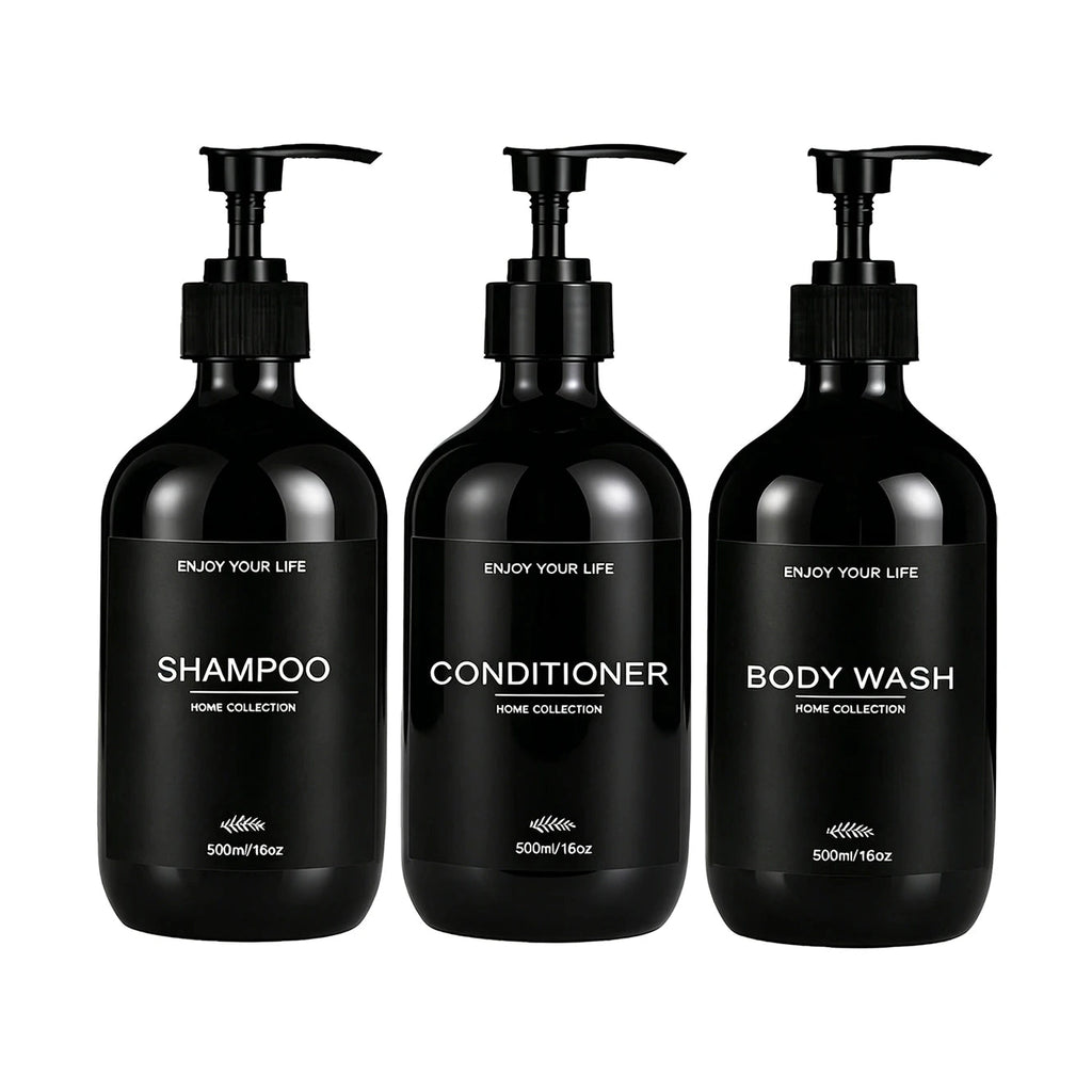 Set 3
distributeur s noirs
500ml - shampoing, après-shampoing et gel douche fond blanc